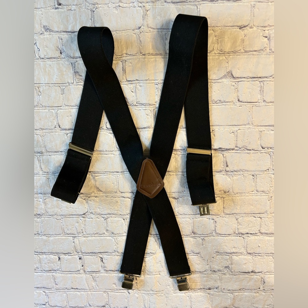 CARHARTT MENS BLACK WITH BROWN ACCENT WIDE SILVER TONE HARDWARE SUSPENDERS